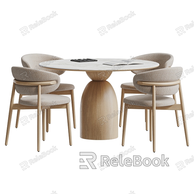 Cream Style Dining Table and Chair Dining Table and Chair Round Table Dining Chair Dining Table Single Chair Chair Wood model