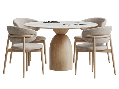 Cream Style Dining Table and Chair Dining Table and Chair Round Table Dining Chair Dining Table Single Chair Wood model