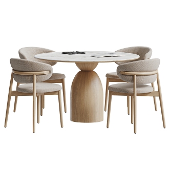 Cream Style Dining Table and Chair Dining Table and Chair Round Table Dining Chair Dining Table Single Chair Wood 3d model