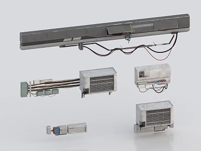 Air Conditioner Fan Components with Heat Sinks Wiring and Multiple Parts 3d model