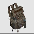 Vintage Military Style Backpack With Multiple Pockets Brown Straps And Metal Buckles