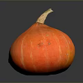Fresh Ripe Orange Striped Pumpkin With Green Stem On Dark Background