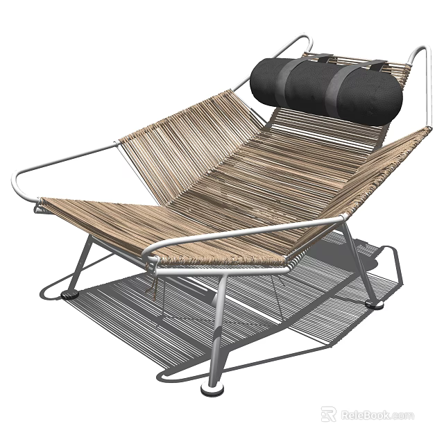 Woven Wooden Lounge Chair With Metal Frame And Black Cushion Design 3d model 