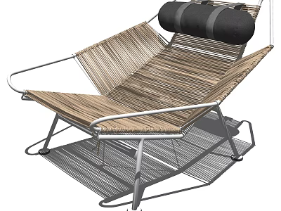 Woven Wooden Lounge Chair With Metal Frame And Black Cushion Design 3d model