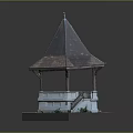 Pointed Copper Rust Roof Square Base Gazebo Structure With Steps And Plants