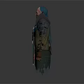 Fantasy Elf Warrior Character With Bald Head Facial Markings Blue Cloak And Silver Armor