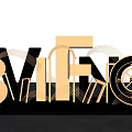 Golden 3D RVIFO Letters Design With Decorative Lines Circular Clock And Black Background