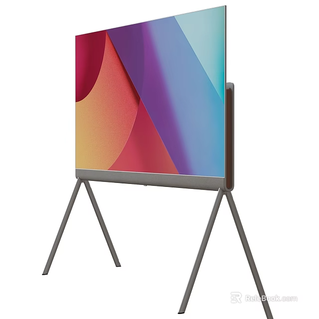 Modern TV with Tripod Stand and Vibrant Abstract Colorful 3d model 