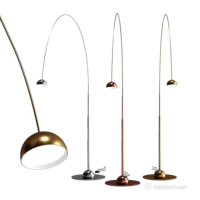 Modern Arc Floor Lamps With Metal Bases And Different Colored Shades Design 3d model 