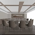 Elegant Private Dining Room With Round Table Beige Chairs Chandeliers And Large Windows 3d model
