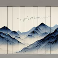 Oriental Mountain Landscape Screen With Flying Birds And Vertical Stripe Lighting 3d model