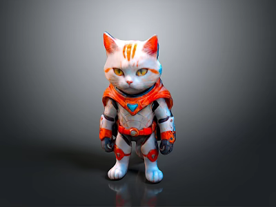 Feline Warrior Cat In Orange Armor With Intricate Costume And Detailed Design Elements 3d model