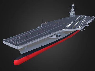 Large Aircraft Carrier With Flight Deck Island Superstructure And Red Hull 3d model