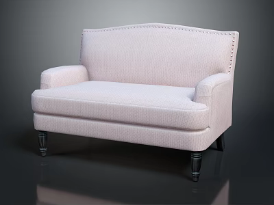 Elegant Light Pink Upholstered Sofa With Armrests And Dark Decorative Legs 3d model