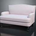 Elegant Light Pink Upholstered Sofa With Armrests And Dark Decorative Legs