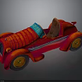 Stylish Red Convertible Toy Car Featuring Blue Windshield And Brown Seat