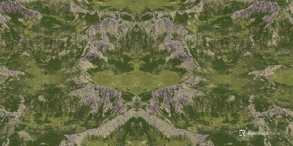 Symmetrical Mountain Landscape Featuring Green Meadows Lush Vegetation And Rolling Terrain 3d model 
