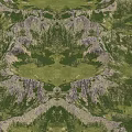 Symmetrical Mountain Landscape Featuring Green Meadows Lush Vegetation And Rolling Terrain