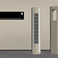 Modern Wall Mounted Air Conditioner and Vertical Tower Fans in Minimalist Room