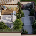 Modern Detached Villa Exterior With Yellow Front Door Steps And Balcony Glass Railing Greenery Lawn