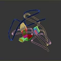 Detailed Black Framed Mechanical Equipment With Curved Structure And Colorful Components