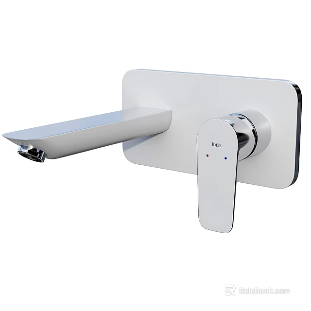 Modern Wall Mounted Faucet with Silver Spout White Handle and Temperature Dots 3d model 