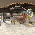 Restaurant Interior Design With Large Mirror Ball Palm Tree String Light Chandelier And Green Plants