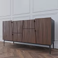 Modern Wooden TV Stand With Walnut Texture Storage Cabinets And Black Metal Legs
