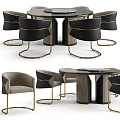 Elegant Modern Dining Table Set With Black Leather Chairs And Gold Metal Frames 3d model