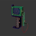 Handheld Device With Green Blue Casing Display Screen And Pattern Knobs Cable
