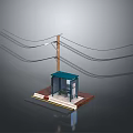 Urban Bus Stop Shelter With Utility Pole And Overhead Power Lines