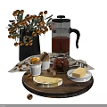 Cozy Decorative Ornament Set Featuring Black Vase Yellow Berries French Press Eggs Butter And Bread