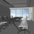 Modern Conference Room Interior With Long Table White Chairs And Large Windows