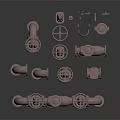Industrial Pipes Valves Assembly 3D Model Design With Mechanical Fittings And Handles