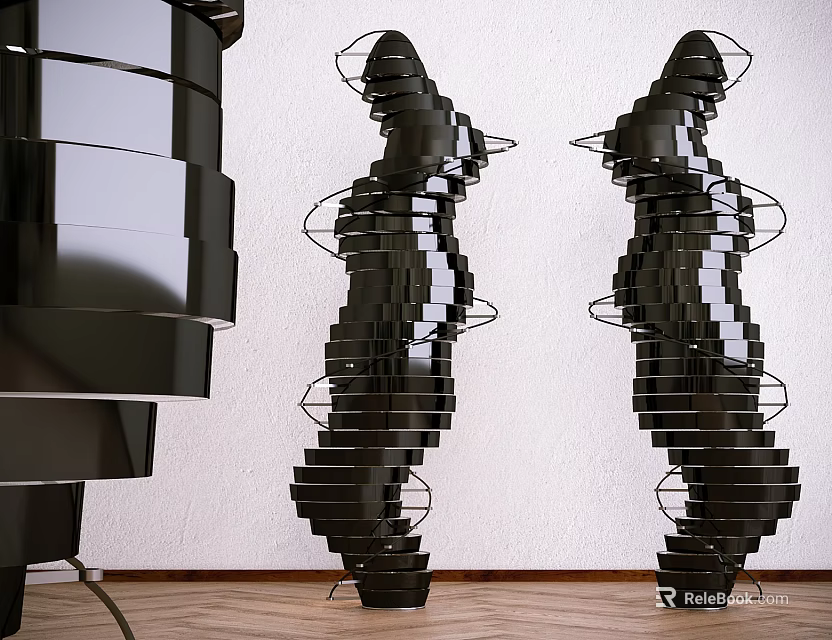Two Abstract Floor Lamps with Unique Spiral Design in Modern Living Room Interior 3d model 