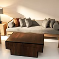 Minimalist Modern Sofa and Coffee Table Set with Multiple Cushions Wooden Side Table and Chairs