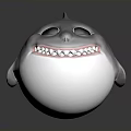 Cute 3D Cartoon Shark with Round White Body Big Blue Eyes and Smiling Mouth
