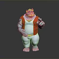 Blue Creature Character In Red Vest And White Pants With Yellow Head Decoration Pointing Forward