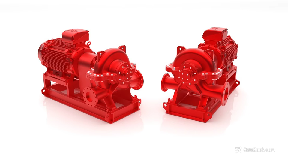 Two Red Heavy Duty Industrial Pumps Displayed On White Background 3d model 