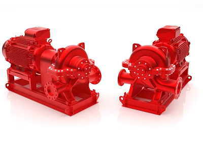 Two Red Heavy Duty Industrial Pumps Displayed On White Background 3d model