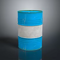 Blue Metal Barrel With White Horizontal Stripe And Worn Texture On Smooth Surface