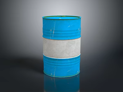 Blue Metal Barrel With White Horizontal Stripe And Worn Texture On Smooth Surface 3d model
