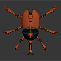 Detailed Orange Robotic Spider With Multiple Metallic Legs And Transparent Blue Body