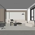 Modern Living Dining Room Interior With Open Concept Sofa Coffee Table And Large Windows 3d model