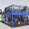 Architectural Steel Structure Model With Blue Railings Staircase And Display Shelves