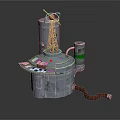 Industrial Equipment Structure With Tower Control Panel Pipes And Green Liquid Container