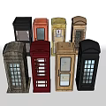 Collection of Public Phone Booths Featuring Various Colors and Different Materials