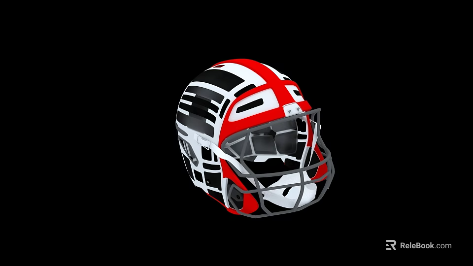 Red White Black Sports Helmet With Face Mask And Modern Protective Design 3d model 