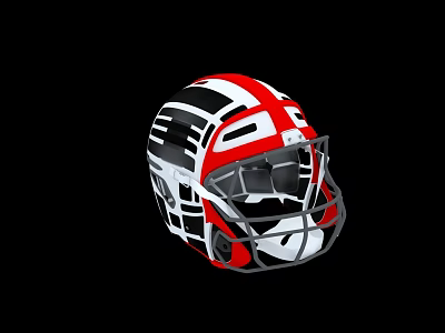 Red White Black Sports Helmet With Face Mask And Modern Protective Design 3d model