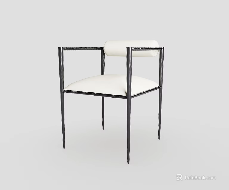 Modern Minimalist Leisure Chair With White Upholstered Seat And Black Metal Frame 3d model 